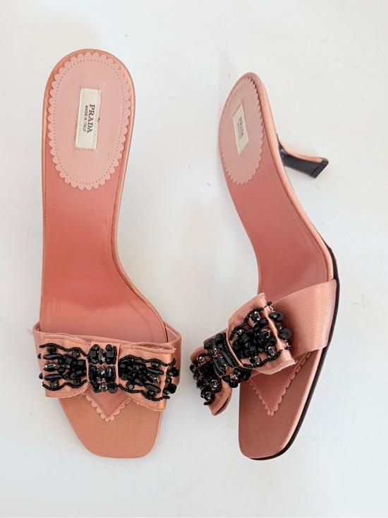 Prada Shoes - Prada Archive Pink Satin Crystal beaded Embellished bow Mule Heels EU 38